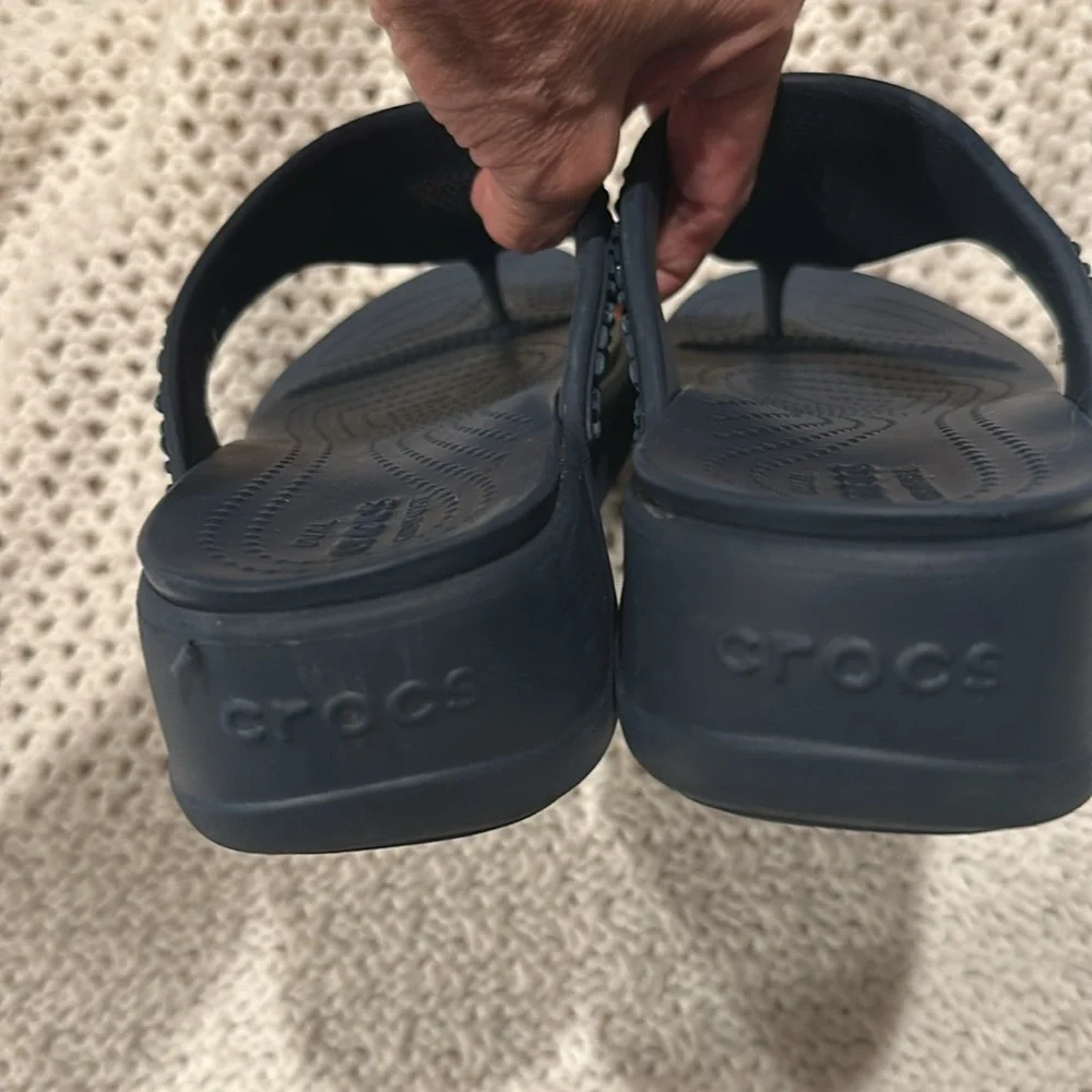 Crocs Womens Wedge Sandals 10W Blue Monterey Diamante Flip Flop Dual Comfort